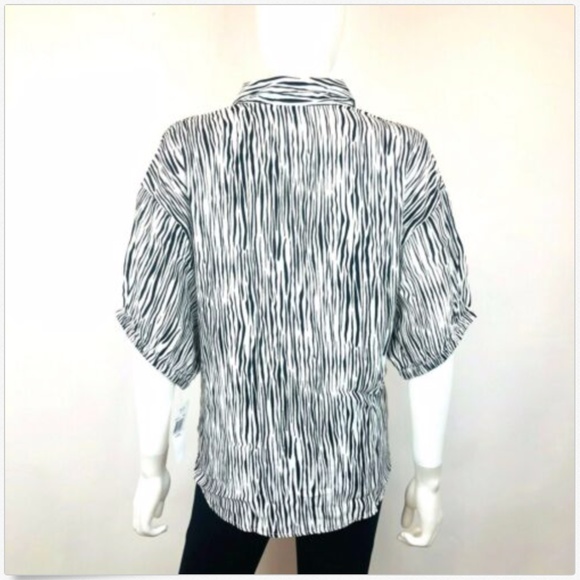 Three Dots Animal Print Tie Front Button-Down Top - Picture 3 of 5